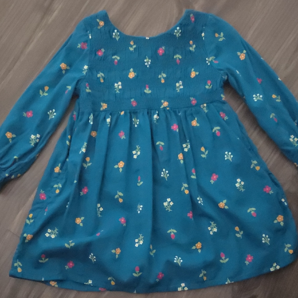 Cat & Jack Blue and White Pleated Sundress with Bishop Sleeves